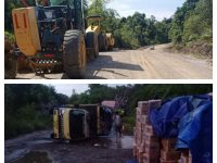 Pekerjaan perbaikan Jalan Palangka Raya–Kuala Kurun yang sedang berlangsung di Kalimantan Tengah