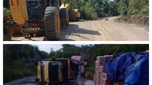 Pekerjaan perbaikan Jalan Palangka Raya–Kuala Kurun yang sedang berlangsung di Kalimantan Tengah