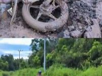 Kondisi jalan rusak di Desa Soren, Kecamatan Kota Besi, Kabupaten Kotawaringin Timur, Kalimantan Tengah