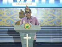 Bupati Heriyus menyampaikan sambutan pada pembukaan Sinode Umum XXV GKE 2026 di Puruk Cahu.