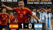 Ferran Torres merayakan gol kemenangan Spanyol pada final Piala Dunia 2026 melawan Argentina.