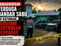 Petugas kepolisian mengamankan lokasi penggerebekan terduga bandar sabu di Desa Tumbang Kalemei, Kabupaten Katingan.