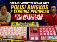 Barang bukti 1.600 butir obat diduga narkotika dan 32 paket sabu hasil Operasi Antik Telabang 2026 di Palangka Raya.